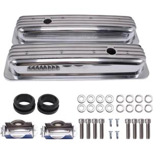 Aluminum Short Valve Covers Polished Finned Short Valve Covers Compatible for SBC Small Block Chevy 283 305 350 400 1958-86 Silver