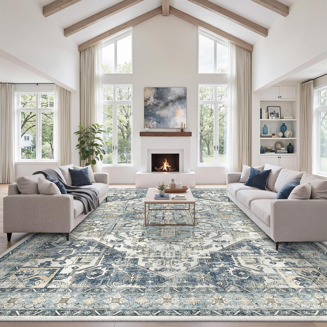 zesthome 10x14 Area Rugs-Washable Rug for Living Room, Non-Slip Backing Rugs, Stain Resistant 10x14 Rug for Bedroom, Ultra-Thin Low Pile Rugs, Vintage Large Home Decor
