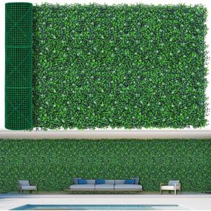 EverNture 48"x120"(40 SQFT) Grass Wall Panels, Artificial Grass Backdrop, Fake Greenery Plant Boxwood Roll with Flower, Green Wall Decor for Outdoor Indoor Patio Garden Backyard
