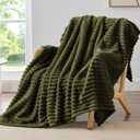 BEDELITE Fleece Throw Blanket for Couch - 300GSM Soft & Warm Fluffy Olive Green Blanket, Decorative and Giftable Striped Blankets for Women, Men, 50"x60"