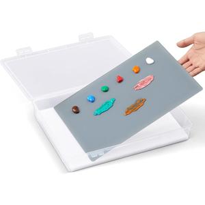 Nuanchu 1 Set Handy Glass Oil Paint Palette Included 12.8 x 9.25 Inches Airtight Stay Wet Palette Container and 11.8 x 8.5 Inches Tempered Glass, Keeps Paint Fresh, Ideal for Travel Outdoor, Grey