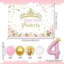 Four Ever a Princess Birthday Decorations Pink Gold Princess Castles Balloon Garland Crown Number 4 Foil Balloons Banner for 4 Years Old Birthday Party Decor Supplies