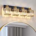 Modern Crystal Bathroom Vanity Light 4-Lights Modern Black Gold Crystal Bathroom Wall Light Over Mirror Vanity Light Fixtures