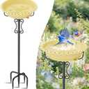 Bird Bath for Outside,40In Freestanding Birdbath with Stable Metal Stake, Rustproof Easy Clean Plastic Bowl for Garden Patio Yard Lawn Decor (Beige)