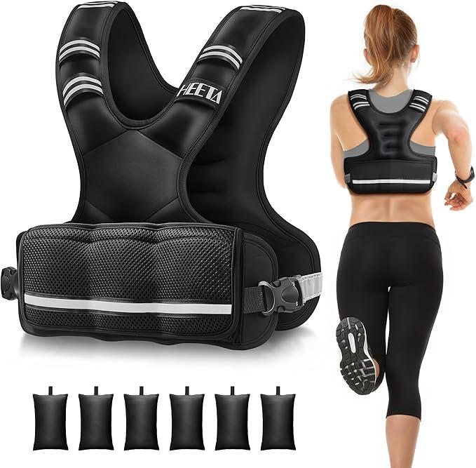 HEETA Adjustable Weighted Vest for Women Men, 20-32lbs Body Weight Vest Exercise Set with 6 Ironsand Weights & Reflective Strips for Walking Running Workout Cardio Strength Training