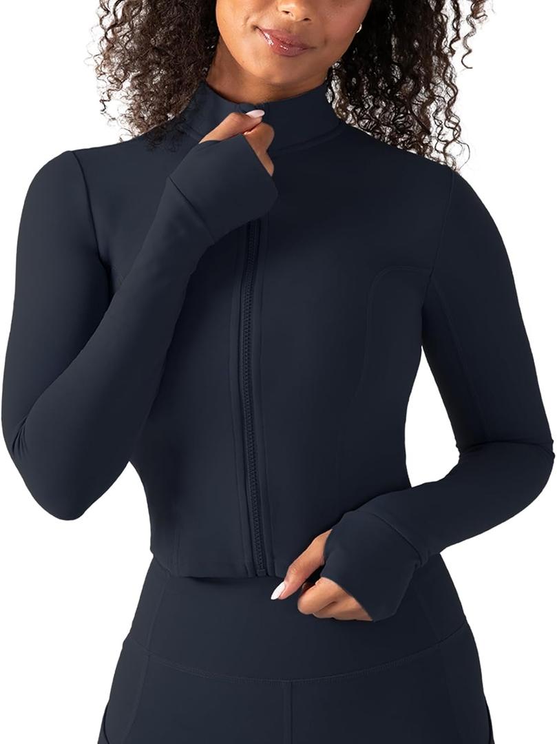 YITTY Active Women's Ultraluxe Full Zip Jacket, Athleisure, 4-Way-Stretch, Thumbholes (Deep Navy, XS)