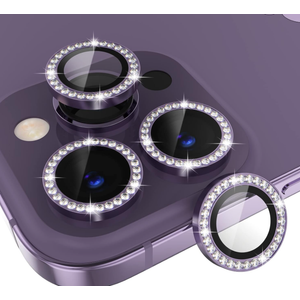 Choiche Compatible for iPhone 14 Pro/iPhone 14 Pro Max Camera Lens Protector Bling, 9H Tempered Glass Camera Cover Screen Protector Metal Ring Decoration Accessories (GlitterPurple)