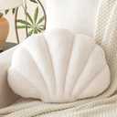 Shell Pillow, Seashell Throw Pillow with Soft Rabbit Plush for Couch Bed, Shell Shaped Decorative Ocean Pillow Stylish Beach Cushion Room Decor Aesthetic for Bedroom Livingroom (18 X 13 Inches, White)
