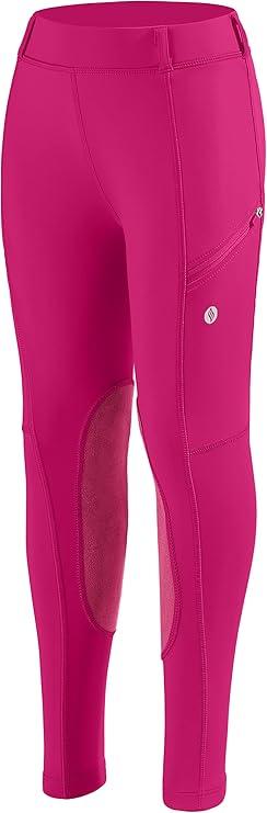 SANTINY Girls Horse Riding Pants with Zipper Pockets Kids Stretchy Equestrian Breeches Knee-Patch Youth Schooling Tights, XS