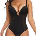 SHAPERIN Women's Backless Body Shaper Bra Faja U Plunge Low Back Thong Shapewear Tummy Control Deep V Bodysuit (Medium,Black)