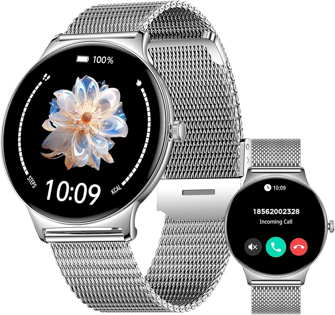 7.9MM Ultra-Thin Smart Watches for Women Men, 1.43" AMOLED Display Fitness Tracker, Heart Rate/Blood Pressure/Sleep Monitor, Bluetooth Make/Answer Call, 100+ Sports Modes Smartwatch for Android iPhone (Silver)
