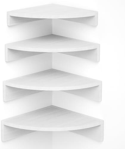 Alsonerbay White Corner Shelf Wall Mount, Set of 4 Floating Shelves for Storage and Display, Large Wooden Shelves for Bedroom, Living Room, Bathroom, Entryway, Garage