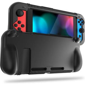 FINTIE Silicone Case Compatible with Nintendo Switch - Soft [Anti-Slip] [Shock Proof] Protective Cover with Ergonomic Grip Design, Drop Protection Grip Case (Black)