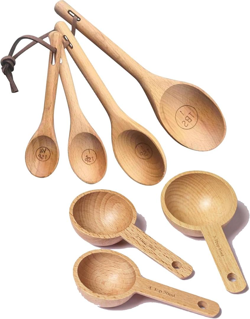 GCFTIFF Set of 7pcs Wooden Measuring Spoons,Cute Measuring Cups for Measuring Dry Ingredients Sugar Spice Salt Baking Coffee Tea, Wood Kitchen Accessories,Ideal for Bakers, Chefs & Home Cooks