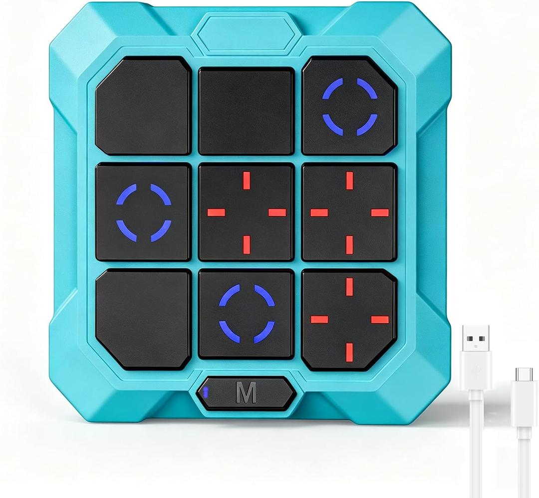 Tic Tac Toe Game, 6-in-1 Electronic Tic Tac Toe with Mute & Rechargeable - Handheld Travel Board Game for Kids Ages 4+, Adults, Family - Educational Learning Toy for Boys Girls Blue