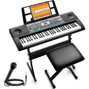 CAHAYA 61 Key Keyboard Piano  Electric Piano Set for Beginners with Stand & Stool, Microphone, Built-In Speakers, 128 Sounds & 128 Rhythms, Portable Electronic Keyboard