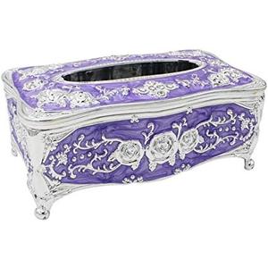 Vintage Acrylic Tissue Box Holder, Rectangular Facial Tissue Cover Dispenser with Rose Pattern, Decorative Napkin Organizer for Bathroom Vanity, Bedroom Nightstand, Car & Office (Purple)