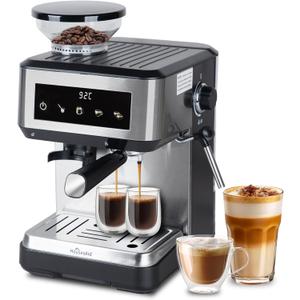 Machine with Grinder, 20 Bar Expresso Coffee Machines with Milk Frother Steam Wand, Professional Espresso Maker with Removable Water Tank, Cappuccino Latte Machine for Home
