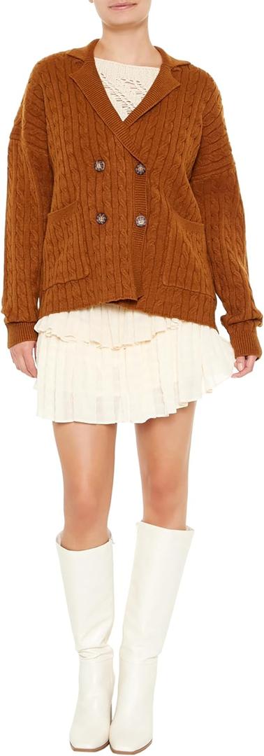 Forever 21 Womens Double-Breasted Cardigan Sweater (X-Large, Brown)