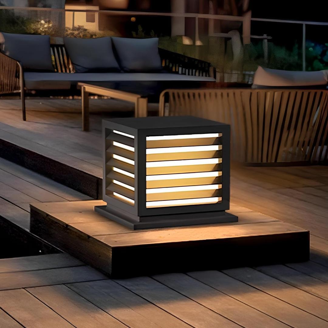 Outdoor Post Cap Lights, 9.8"  8.3" Modern Luxury Post Lantern, Matte Black, IP65 Waterproof Stainless Steel Exterior Column Light for Gardens,Yards,Balconies,Passages or Entrances,etc (9.89.88.3)
