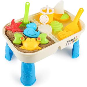 Beach Sand's Toys Set with Activity Table with Storage Compartment and Lid 10 Pieces