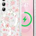 QLTYPRI for Samsung Galaxy S26 Case, Compatible with Magsafe, Aesthetic Cute Floral Flower Phone Case, Clear Anti -Yellowing Shockproof Magnetic Phone Cover for Women Girls - Pink