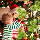 17 Inch Christmas Tree Picks, 6 PCS Lime Green Furry Curly Stems with Red Glitter Balls, Flexible Christmas Tree Topper Decorations for Holiday Arrangements, Wreaths & Table Christmas Decor