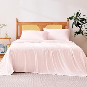 Amazon Basics Cooling Sheets, 4-Piece Bed Sheet Set for Summer, Soft and Breathable, 15-Inch Deep Pocket, Full, Pink