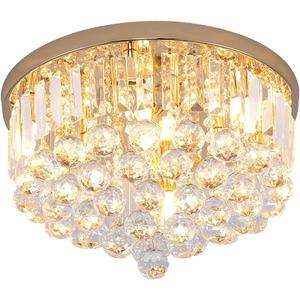 Mini Crystal Chandelier Ceiling Light,Flush Mount Modern Round K9 Crystal Raindrop Ceiling Lighting Fixture for Dining Room Bedroom Hallway Height 11''x Width 16''(French Gold)