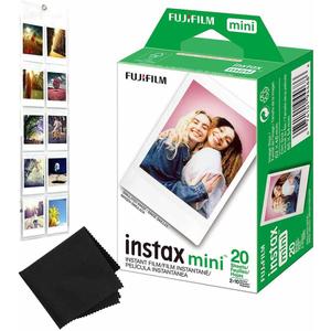 Fujifilm Instax Mini Camera Film: 20 Shoots Total, (10 Sheets x 2) - Included Hanging Photo Album for 10 Photos & Premium Microfibre Cloth for Perfect Picture Quality