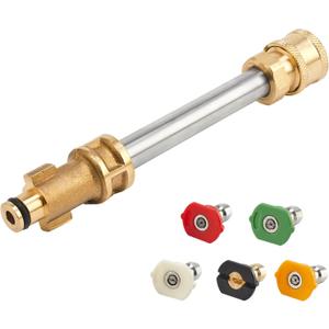 Replacement for Pressure Washer Gun Adapter Ryobi, Portland, Greenworks, Husky, Replacement wand with 5 Nozzle Tips, 1/4 Inch Quick Connector Silver
