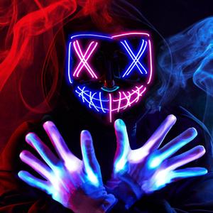 Spooktacular Creations Halloween Led Light Up Scary Mask and Gloves for Halloween Cosplay Costume (Pink & Blue), 3 Modes Glow in The Dark Mask for Adult Men Women Teen, Party Dress Up Accessory Gifts