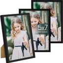 upsimples 5x7 Picture Frame Set of 3, Made of High Definition Glass for 5 x 7 Black Frames, Wall and Tabletop Display Thin Border Photo Frame for Home Dcor