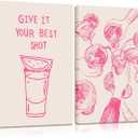 Pink Bar Cart Wall Art Trendy Retro Cocktail Cheers Canvas Wall Decor Give It Your Best Shot Pictures Preppy Pink Poster Print Alcoholic Beverage Print Painting Artwork Apartment Kitchen 12x16 Inch (Pink clinking glasses)