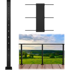 Muzata Black Cable Railing Post 36 Inch 36"x2"x2" Level Drilled Surface Mount T304 Stainless Steel Cable Railing System Kit Indoor Outdoor with Paper User Guide PS02 BH4S