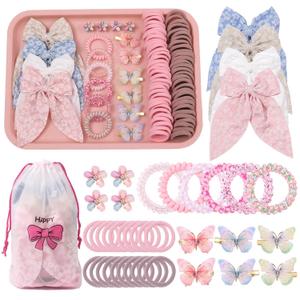 Rosvia Little Girls Hair Accessories Set 70pcs,Elastic Spiral Hair Ties for Thick Hair, Mini Crystal Flower Hair Claws,Butterfly Hair Clips,Toddlers Hair Bows for Girls Teens Kids Toddlers