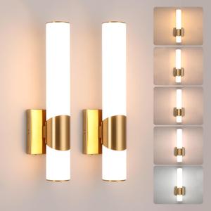 Gold Wall Sconces Set of Two 15 inch 5CCT Dimmable Bathroom Sconce with Acrylic Shade LED Hardwired Wall Light Fixtures for Bathroom Living Room Bedroom Hallway, 2 Pack
