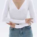 TiulZial Long Sleeve Shirts for Women - V Neck Sexy Crop Top Tight Going Out Trendy Basic Fall Clothing (M)