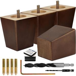 Premium Walnut Square Furniture Legs (Full Install Kit) - Pick Your Size and Color (3 Inches, Brown)