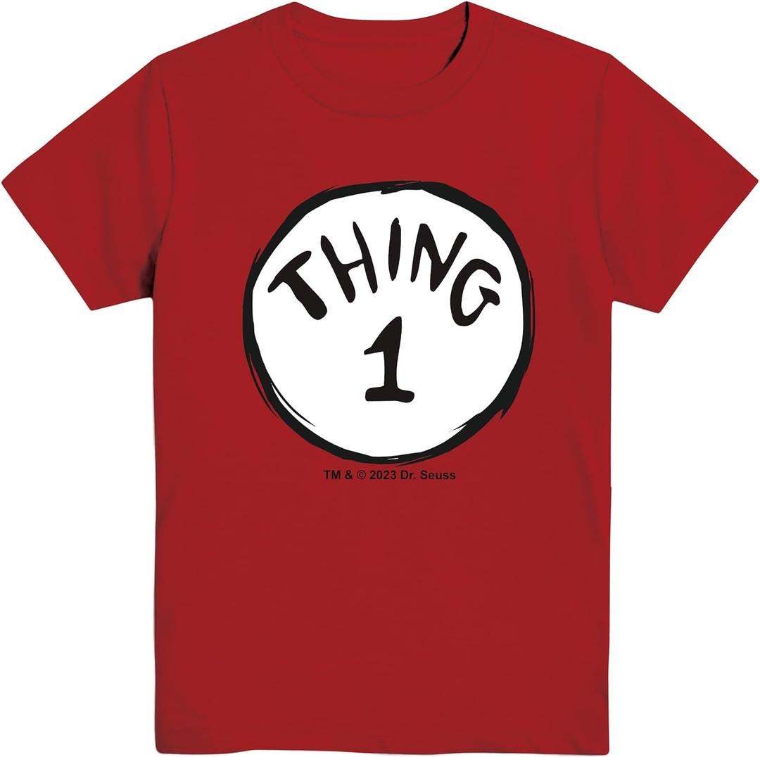 Dr. Seuss Thing One Two Cat in The Hat Boys Youth Matching Costume T-Shirt (Red, S)