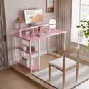 Pamray 33.5 Inch Small Computer Desk with Monitor Stand and Shelves