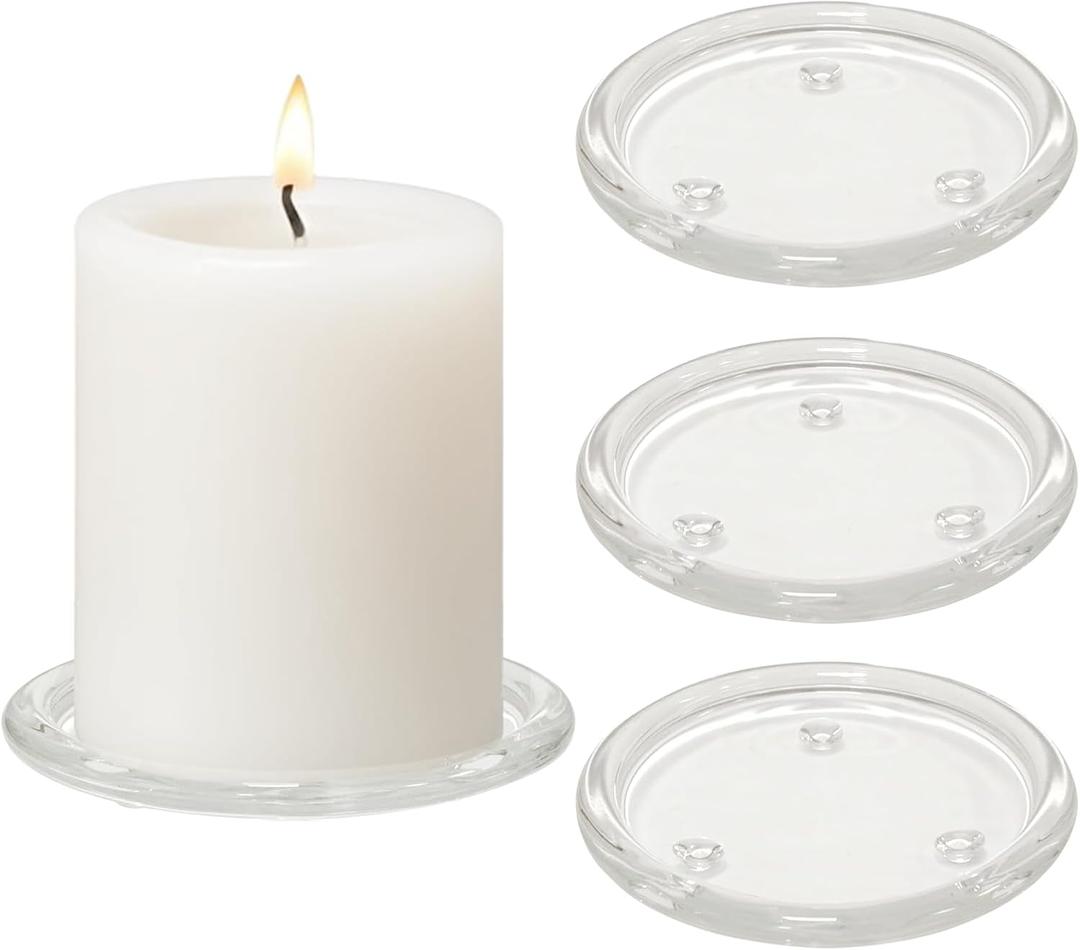4PCS 4 Inch Clear Glass Candle Plates & Pillar Candle Holders - Small Round Candle Bases/Coasters for Dining & Wedding Table Centerpieces(Candle Not Included)