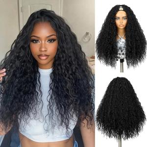 FANCEE Kinky Curly V Part Wig U Part Glueless Clip in Half Wigs Burmese Curly 22 Inch Synthetic No Lace No Leave Out Wig for Black Women Small Soft Loose Curls Voluminous Shaggy Natural Hair Texture