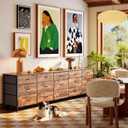 Huuger 86.6 Inch Dresser for Bedroom, TV Stand for 65, 75, 85 Inch TV, 15 Fabric Drawer Long Dresser, Large Entertainment Center for Bedroom, Wide Chest of Drawer with Storage, Rustic Brown, 11.8"D x 86.6"W x 26.8"H