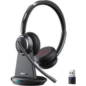Wireless Headset with Mic for Work, Bluetooth 6.0 Headset with Microphone for PC, 65H AI Noise Cancelling Mic, 60ft Range, USB Dongle & Charging Base, On-Ear Headphones for Teams Zoom Call Center