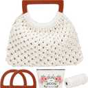 WEBEEDY Macrame Bag DIY Kit for Adults Macrame Kit for Beginners Macrame Purse DIY Kit for Women Macrame Handbag with Wooden Handle Hobbies Project for Starter Christmas Boho Gift Idea (Natural)