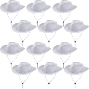 Hicarer 12 Pieces Disposable Plastic Cowboy Hat Set for Party Felt Wide Brimmed Western Cowgirl Hat for Men Women