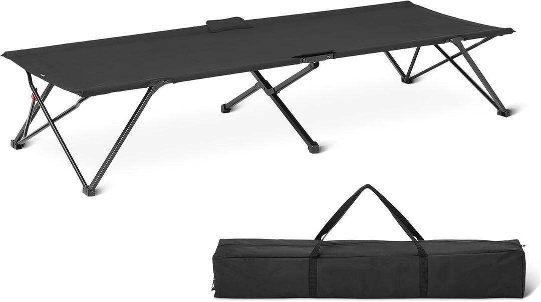 Amazon Basics Folding Camping Cot for Adults, 81.5 x 30.4 Inch Twin Size Steel Frame, 350 lb Capacity, Portable with Carry Bag, Black, Twin size, 81" x 30" x 16"