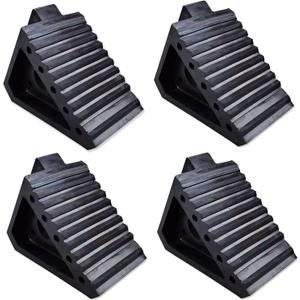 HOXWELL Solid Heavy Duty Rubber Wheel Chocks 4 Packs, Premium Wheel Stopper for Car, Travel Trailers, RV, Truck, and ATV(4 pcs, Black) 8" x 4" x 6"