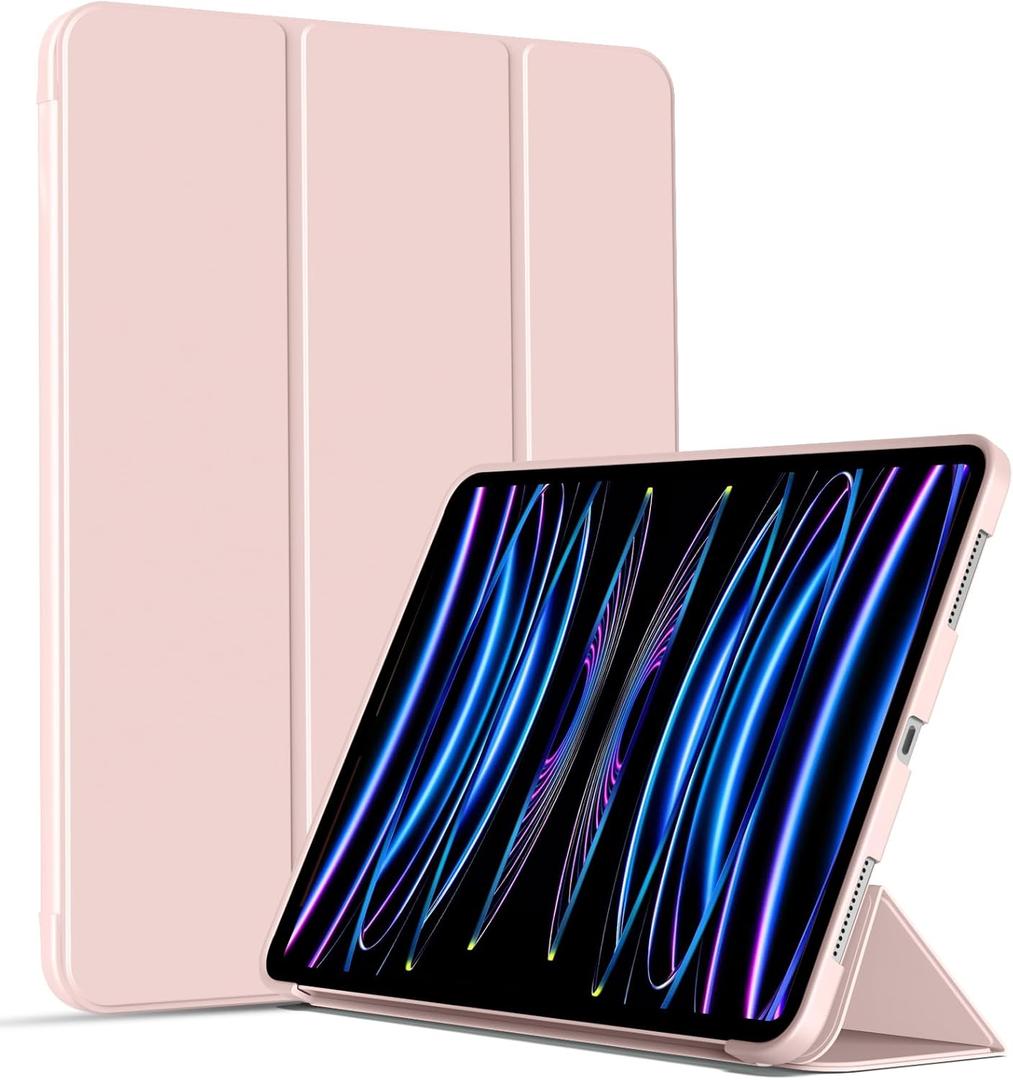 Case for iPad Pro 11 inch 4th/3rd/2nd Generation 2022/2021/2020, Protective Cover with Soft Smooth TPU Back, Auto Wake/Sleep, Support 2nd Gen Pencil Charging (Light Pink)
